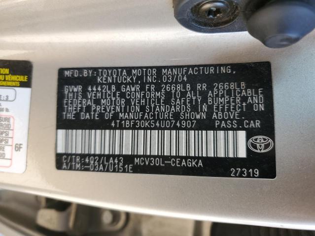 Photo 10 from auction – 2004 TOYOTA CAMRY LE with VIN 4T1BF30K54U074907