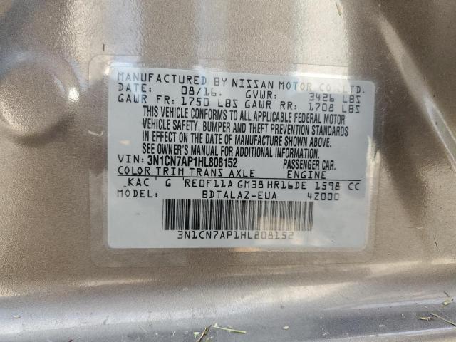 Photo 10 from auction – 2017 NISSAN VERSA S with VIN 3N1CN7AP1HL808152