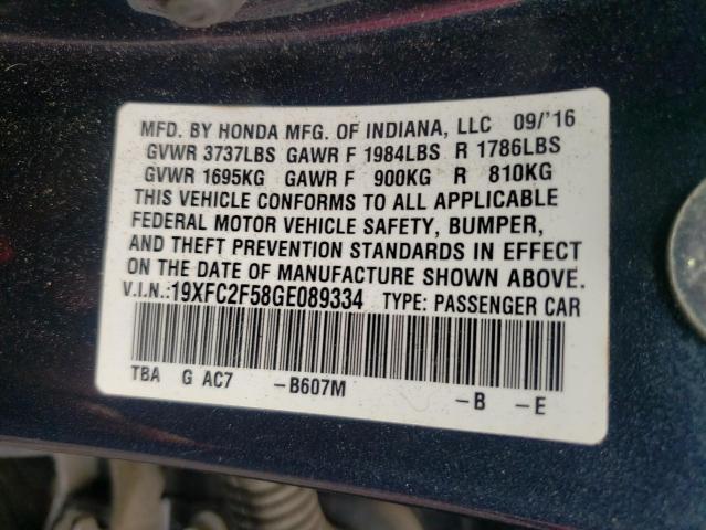 Photo 10 from auction – 2016 HONDA CIVIC LX with VIN 19XFC2F58GE089334