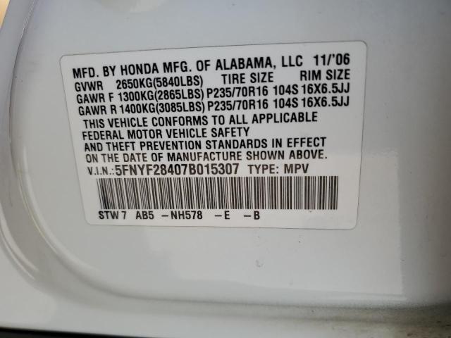 Photo 10 from auction – 2007 HONDA PILOT EX with VIN 5FNYF28407B015307