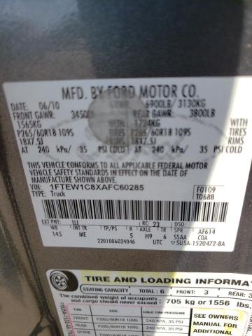 Photo 10 from auction – 2010 FORD F150 SUPER with VIN 1FTEW1C8XAFC60285