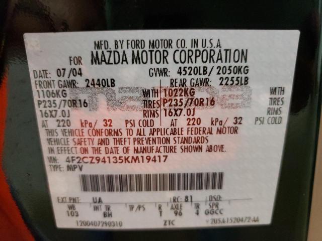 Photo 10 from auction – 2005 MAZDA TRIBUTE S with VIN 4F2CZ94135KM19417