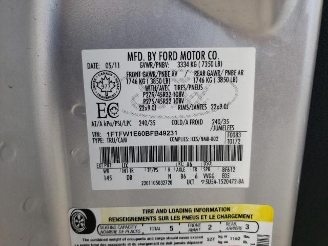 Photo 10 from auction – 2011 FORD F150 SUPER with VIN 1FTFW1E60BFB49231