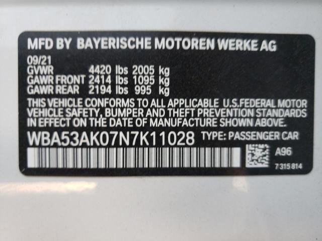 Photo 10 from auction – 2022 BMW 228I with VIN WBA53AK07N7K11028