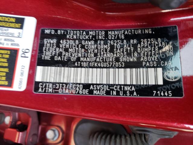 Photo 10 from auction – 2016 TOYOTA CAMRY LE with VIN 4T1BF1FK4GU577053