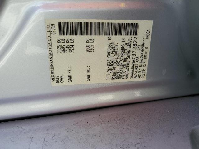 Photo 10 from auction – 2019 NISSAN MAXIMA S with VIN 1N4AA6AV6KC372822