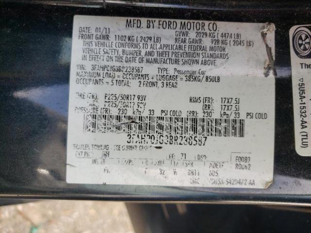Photo 10 from auction – 2011 FORD FUSION SEL with VIN 3FAHP0JG3BR238587