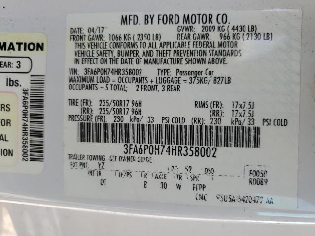 Photo 10 from auction – 2017 FORD FUSION SE with VIN 3FA6P0H74HR358002