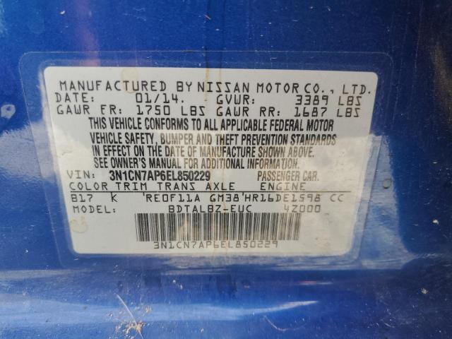Photo 10 from auction – 2014 NISSAN VERSA S with VIN 3N1CN7AP6EL850229