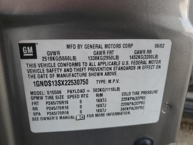 Photo 10 from auction – 2002 CHEVROLET TRAILBLAZE with VIN 1GNDS13SX22530750