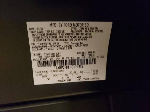 Photo 10 from auction – 2017 FORD TAURUS LIM with VIN 1FAHP2F81HG114959