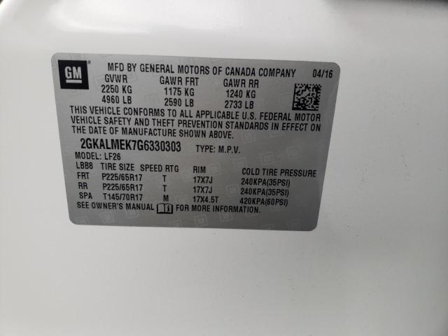 Photo 10 from auction – 2016 GMC TERRAIN SL with VIN 2GKALMEK7G6330303
