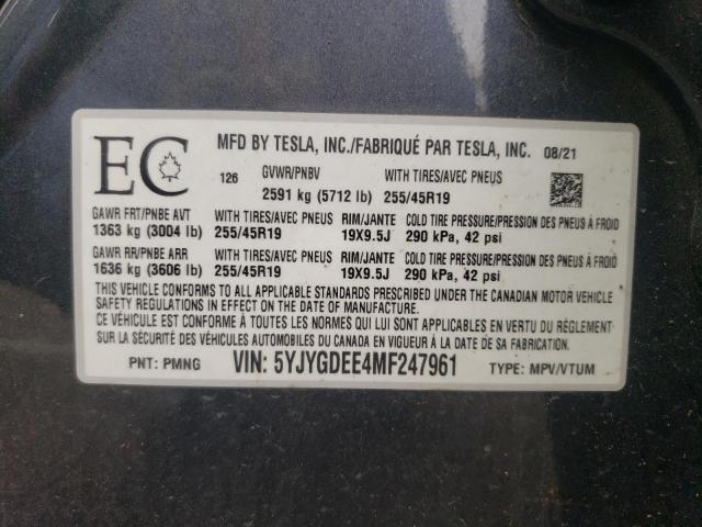 Photo 10 from auction – 2021 TESLA MODEL Y with VIN 5YJYGDEE4MF247961