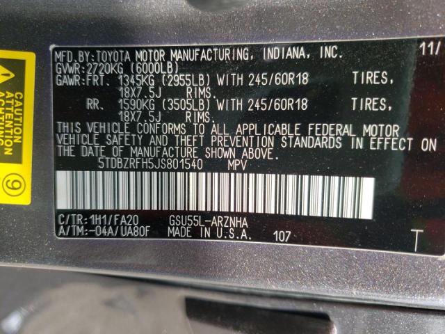 Photo 10 from auction – 2018 TOYOTA HIGHLANDER with VIN 5TDBZRFH5JS801540
