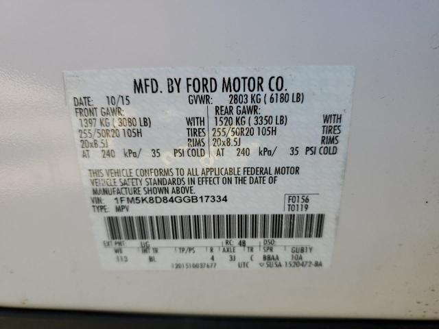 Photo 10 from auction – 2016 FORD EXPLORER X with VIN 1FM5K8D84GGB17334