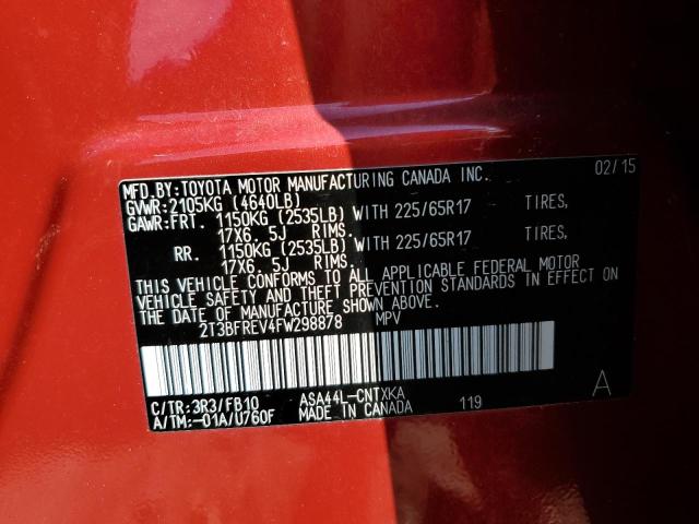 Photo 10 from auction – 2015 TOYOTA RAV4 LE with VIN 2T3BFREV4FW298878