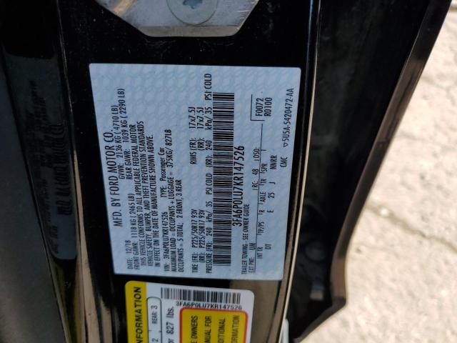 Photo 10 from auction – 2019 FORD FUSION SE with VIN 3FA6P0LU7KR147526