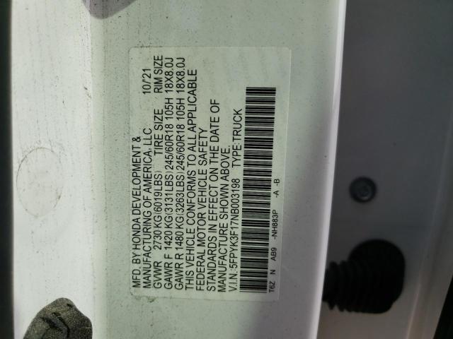Photo 10 from auction – 2022 HONDA RIDGELINE with VIN 5FPYK3F17NB003198