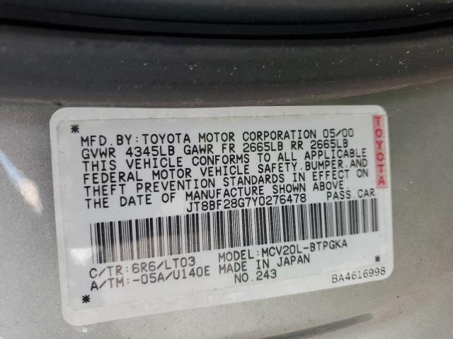 Photo 10 from auction – 2000 LEXUS ES 300 with VIN JT8BF28G7Y0276478