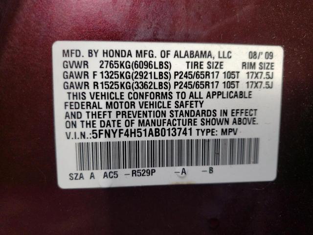 Photo 10 from auction – 2010 HONDA PILOT EXL with VIN 5FNYF4H51AB013741