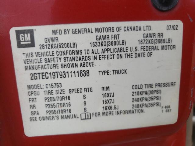 Photo 10 from auction – 2003 GMC NEW SIERRA with VIN 2GTEC19T931111638