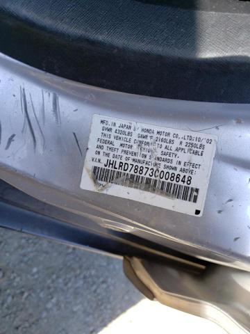 Photo 10 from auction – 2003 HONDA CR-V EX with VIN JHLRD78873C008648