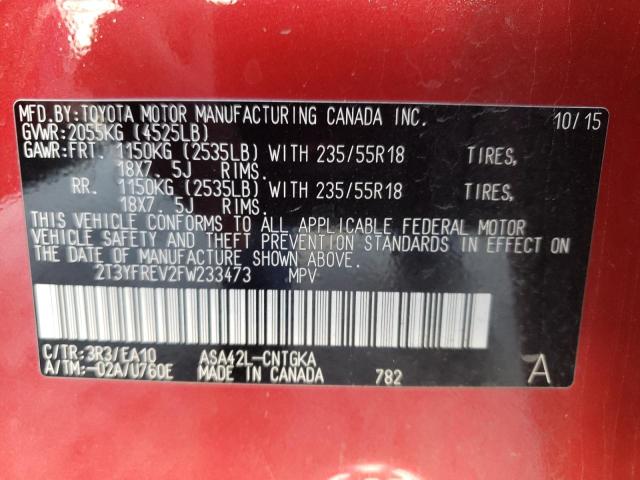 Photo 10 from auction – 2015 TOYOTA RAV4 LIMIT with VIN 2T3YFREV2FW233473