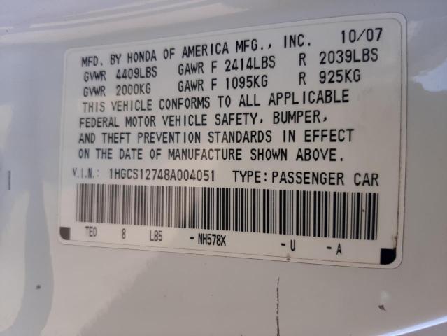 Photo 10 from auction – 2008 HONDA ACCORD EX with VIN 1HGCS12748A004051