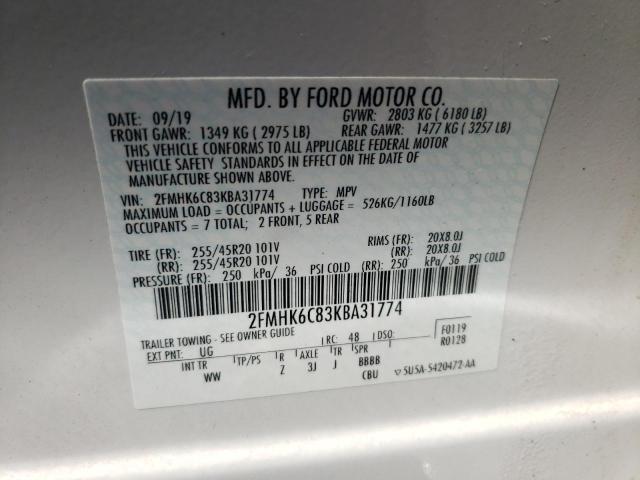 Photo 10 from auction – 2019 FORD FLEX SEL with VIN 2FMHK6C83KBA31774