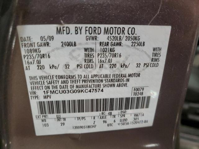 Photo 10 from auction – 2009 FORD ESCAPE XLT with VIN 1FMCU03G09KC47574