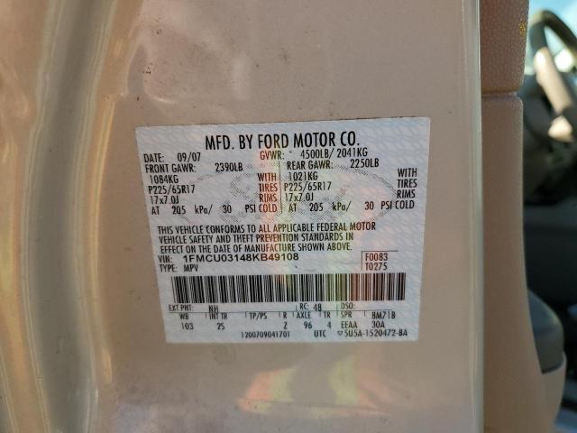Photo 10 from auction – 2008 FORD ESCAPE XLT with VIN 1FMCU03148KB49108
