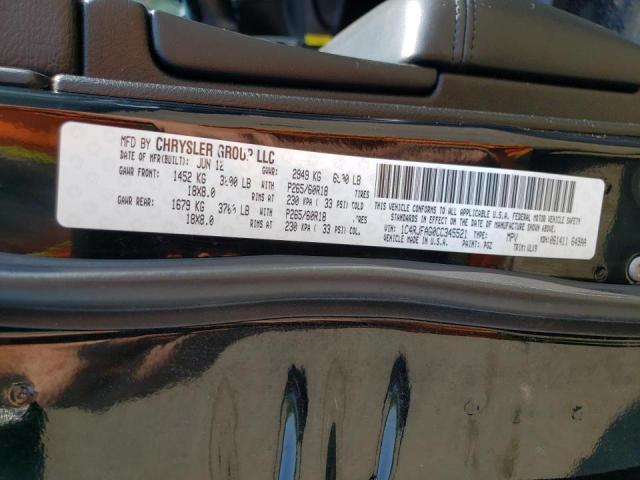 Photo 10 from auction – 2012 JEEP GRAND CHER with VIN 1C4RJFAG0CC345521