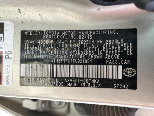 Photo 10 from auction – 2015 TOYOTA CAMRY LE with VIN 4T1BF1FK7FU924051