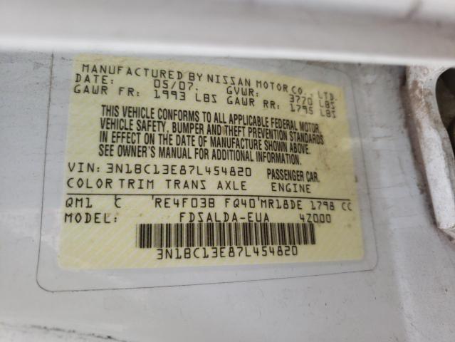 Photo 10 from auction – 2007 NISSAN VERSA S with VIN 3N1BC13E87L454820