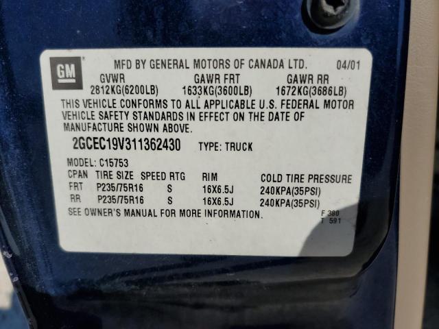 Photo 10 from auction – 2001 CHEVROLET SILVERADO with VIN 2GCEC19V311362430