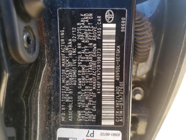 Photo 10 from auction – 2012 TOYOTA CAMRY BASE with VIN 4T4BF1FK7CR198273