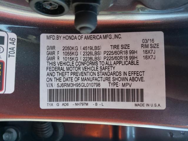 Photo 10 from auction – 2016 HONDA CR-V TOURI with VIN 5J6RM3H95GL010798