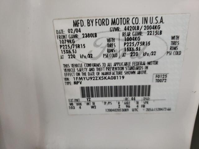 Photo 10 from auction – 2005 FORD ESCAPE XLS with VIN 1FMYU92ZX5KA08119