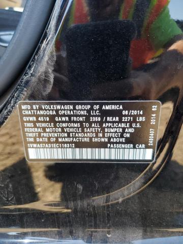 Photo 10 from auction – 2014 VOLKSWAGEN PASSAT S with VIN 1VWAS7A31EC116312