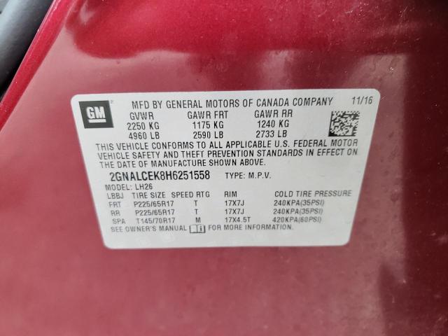 Photo 10 from auction – 2017 CHEVROLET EQUINOX LT with VIN 2GNALCEK8H6251558