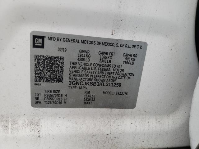 Photo 10 from auction – 2019 CHEVROLET TRAX LS with VIN 3GNCJKSB3KL311259