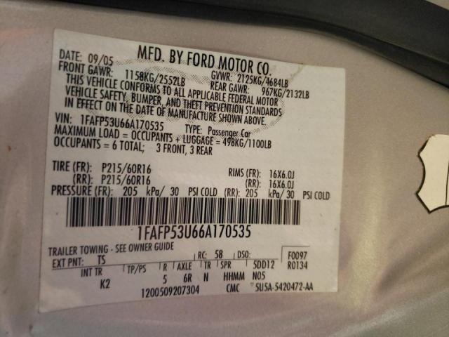 Photo 10 from auction – 2006 FORD TAURUS with VIN 1FAFP53U66A170535