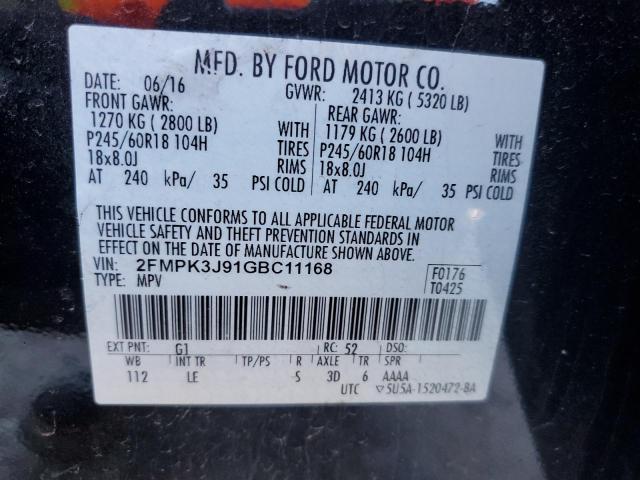 Photo 10 from auction – 2016 FORD EDGE SEL with VIN 2FMPK3J91GBC11168