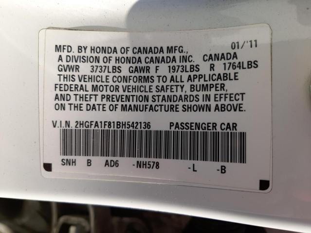 Photo 10 from auction – 2011 HONDA CIVIC EX with VIN 2HGFA1F81BH542136