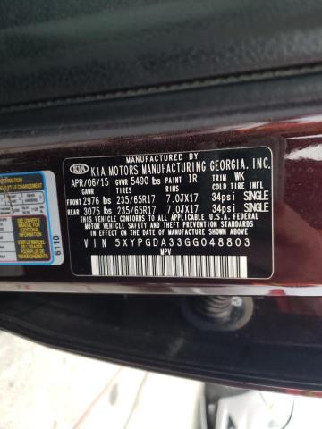 Photo 10 from auction – 2016 KIA SORENTO LX with VIN 5XYPGDA33GG048803
