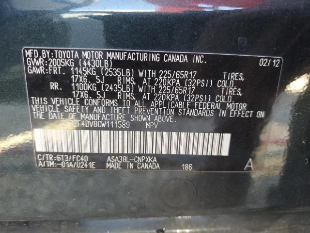 Photo 10 from auction – 2012 TOYOTA RAV4 with VIN 2T3ZF4DV8CW111589