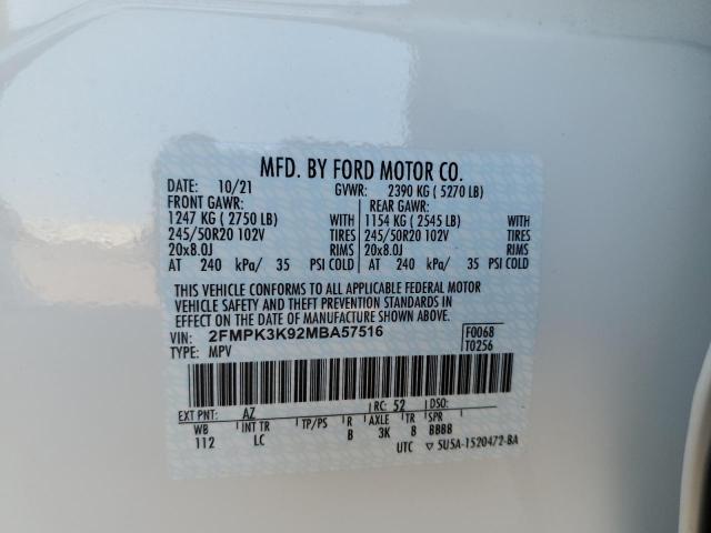 Photo 10 from auction – 2021 FORD EDGE TITAN with VIN 2FMPK3K92MBA57516