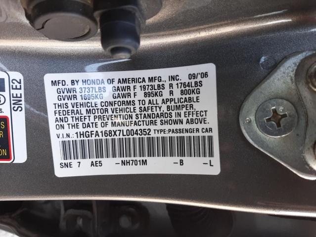 Photo 10 from auction – 2007 HONDA CIVIC EX with VIN 1HGFA168X7L004352