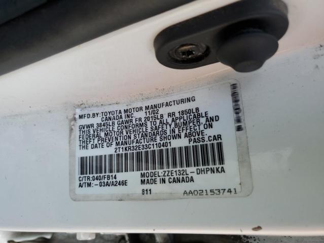 Photo 10 from auction – 2003 TOYOTA COROLLA MA with VIN 2T1KR32E33C110401
