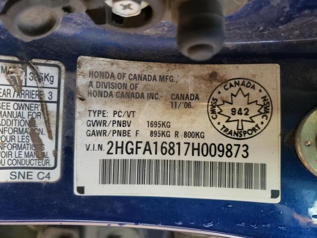 Photo 10 from auction – 2007 HONDA CIVIC EX with VIN 2HGFA16817H009873